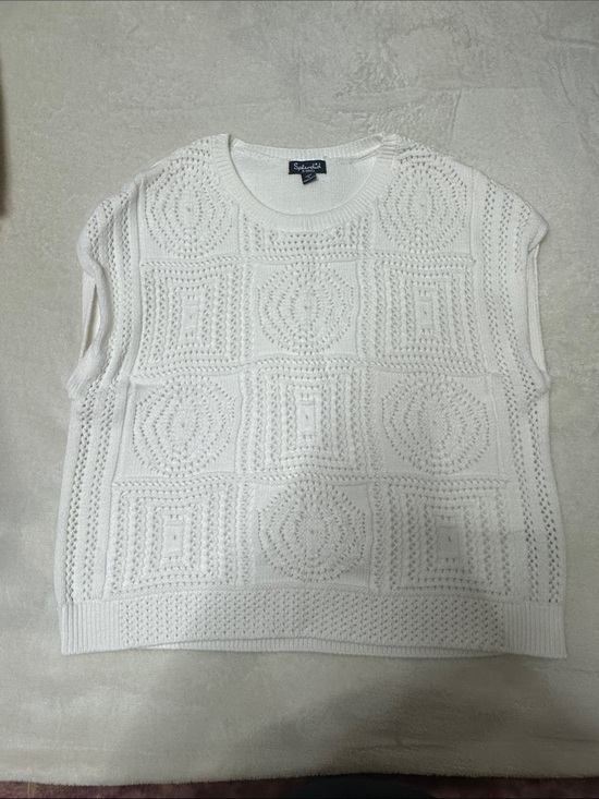 Splendid Sweaters - Splendid Cream Crochet Knit Sleeveless Crew Neck Sweater